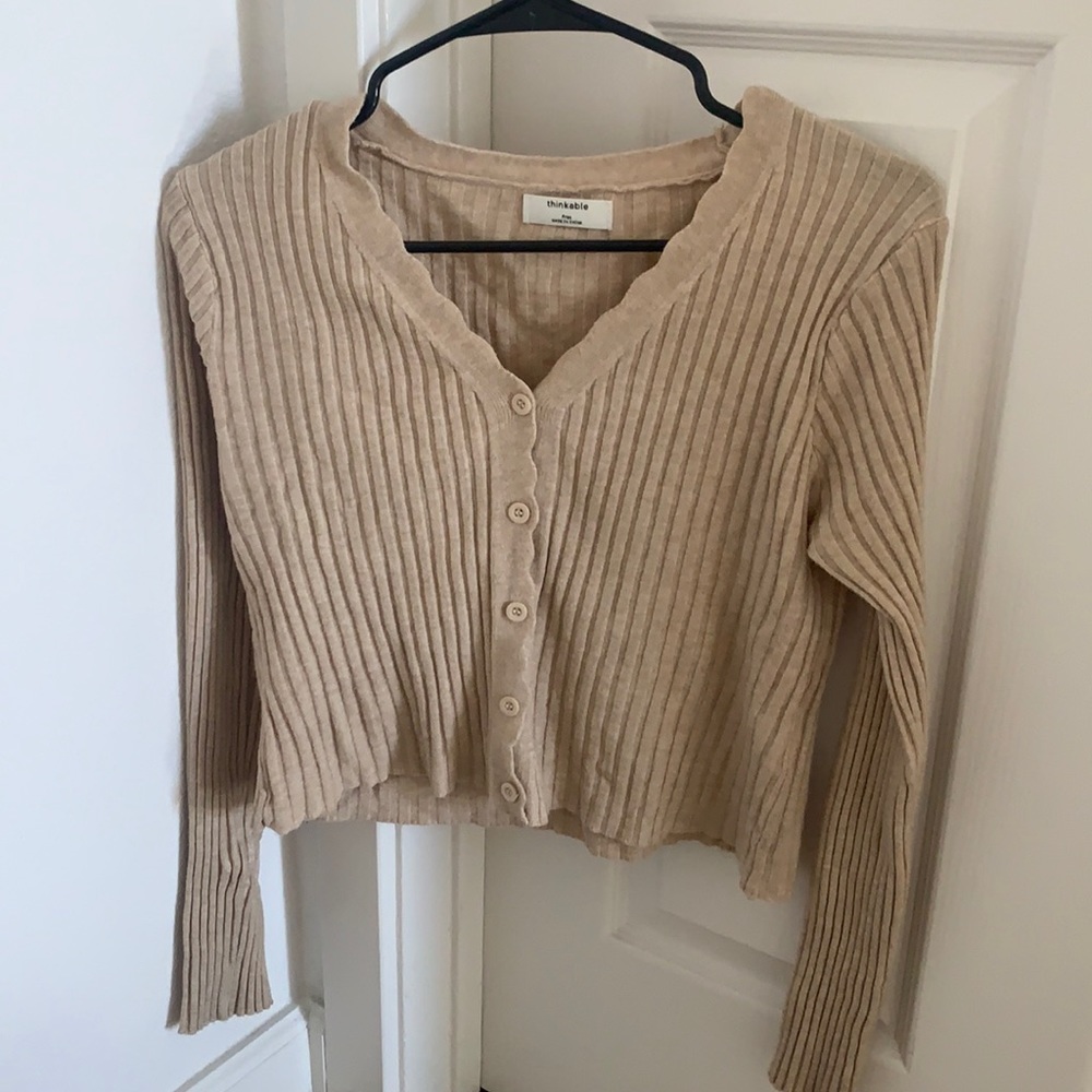 Boutique beige button up sweater